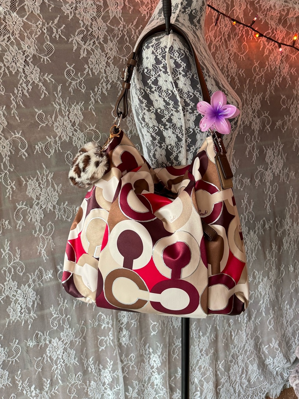 Coach Multicolor Geo Circle Hobo Bag in Pink, Burgundy & Tan